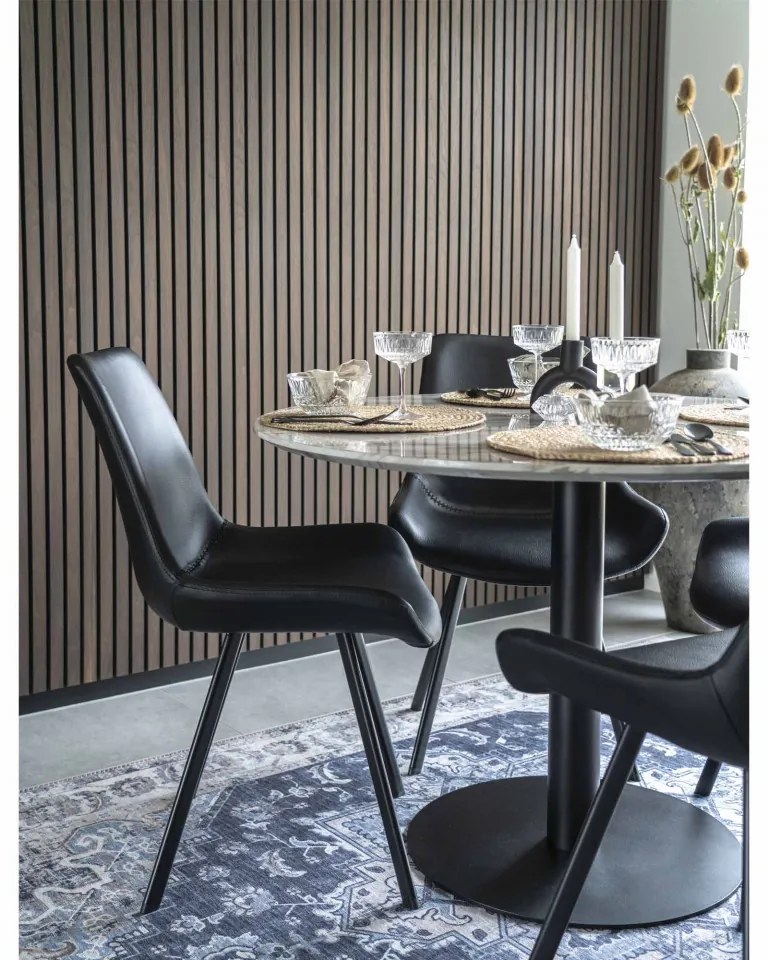 Scaun dining negru din piele cu picioare negre Memphis