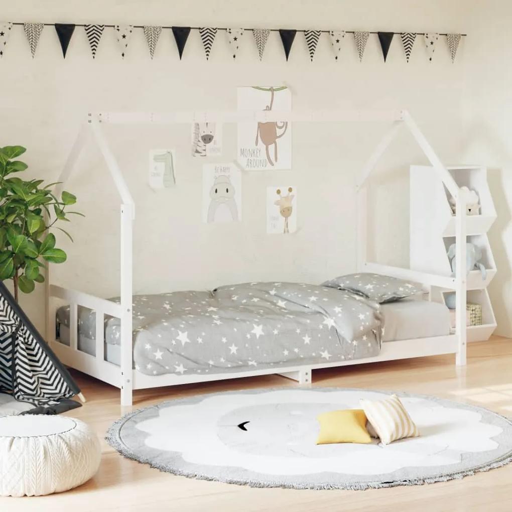 835728 vidaXL Cadru de pat pentru copii, alb, 90x190 cm, lemn masiv de pin