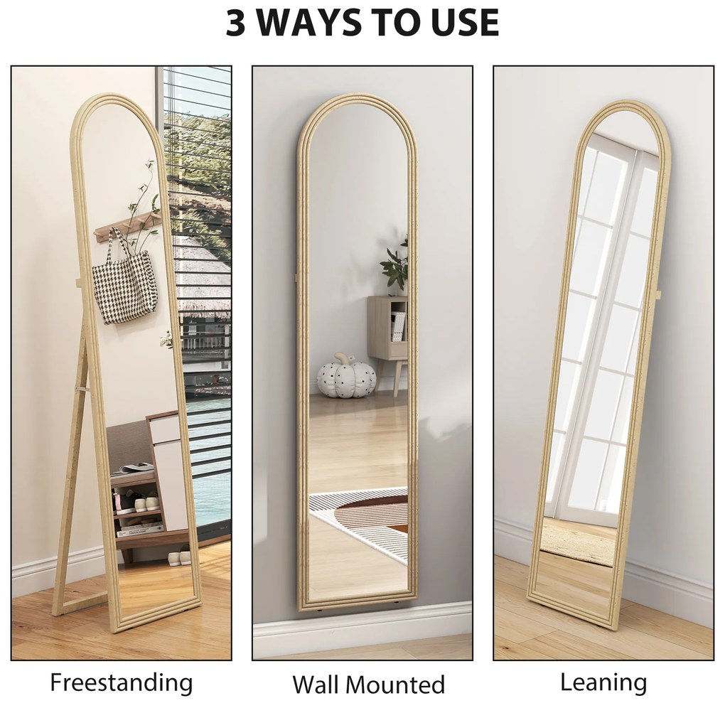 Oglindă HOMCOM de Podea și de Perete cu Suport, efect de Piatră, 40x160cm, Bej. | Aosom Romania