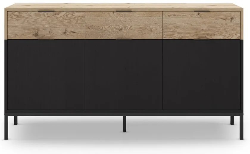 Comodă neagră/în culoare naturală joasă cu aspect de lemn de stejar 150x80 cm Marion – Marckeric