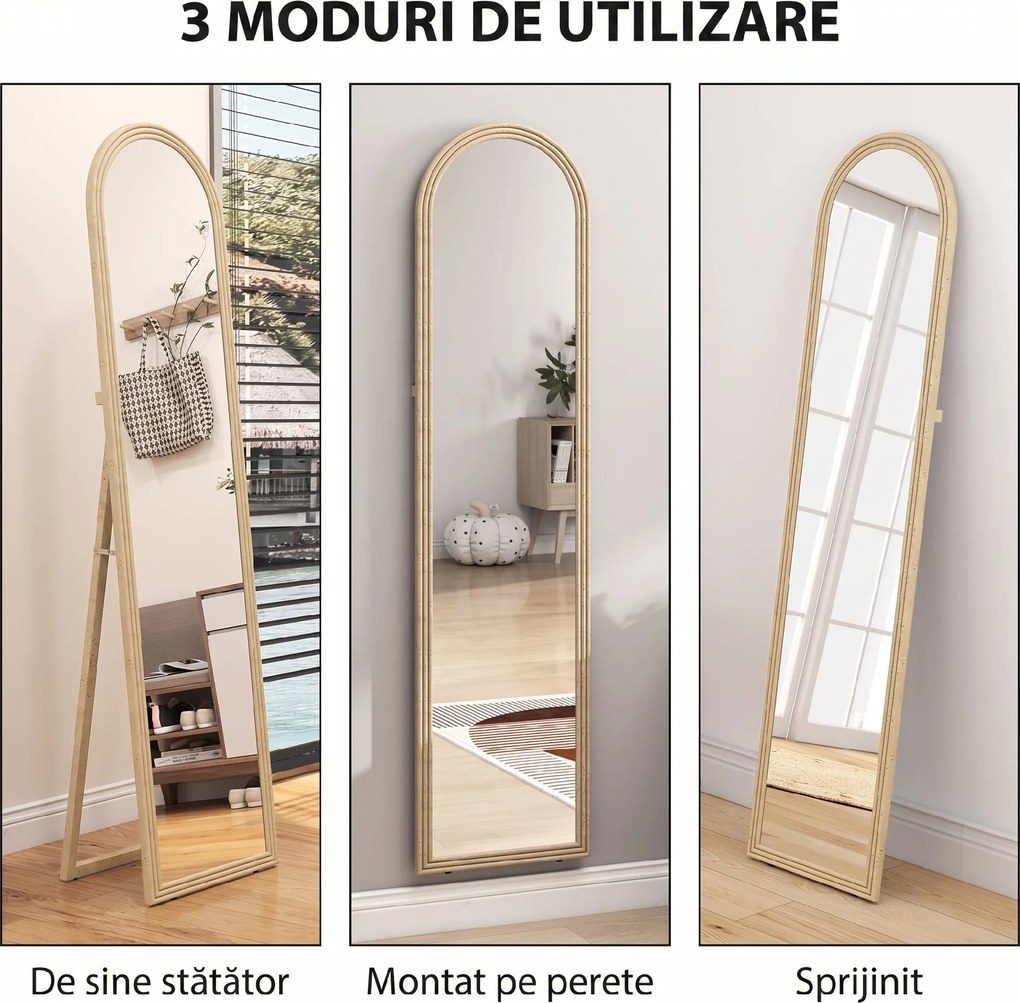 Oglindă HOMCOM de Podea și de Perete cu Suport, efect de Piatră, 40x160cm, Bej. | Aosom Romania