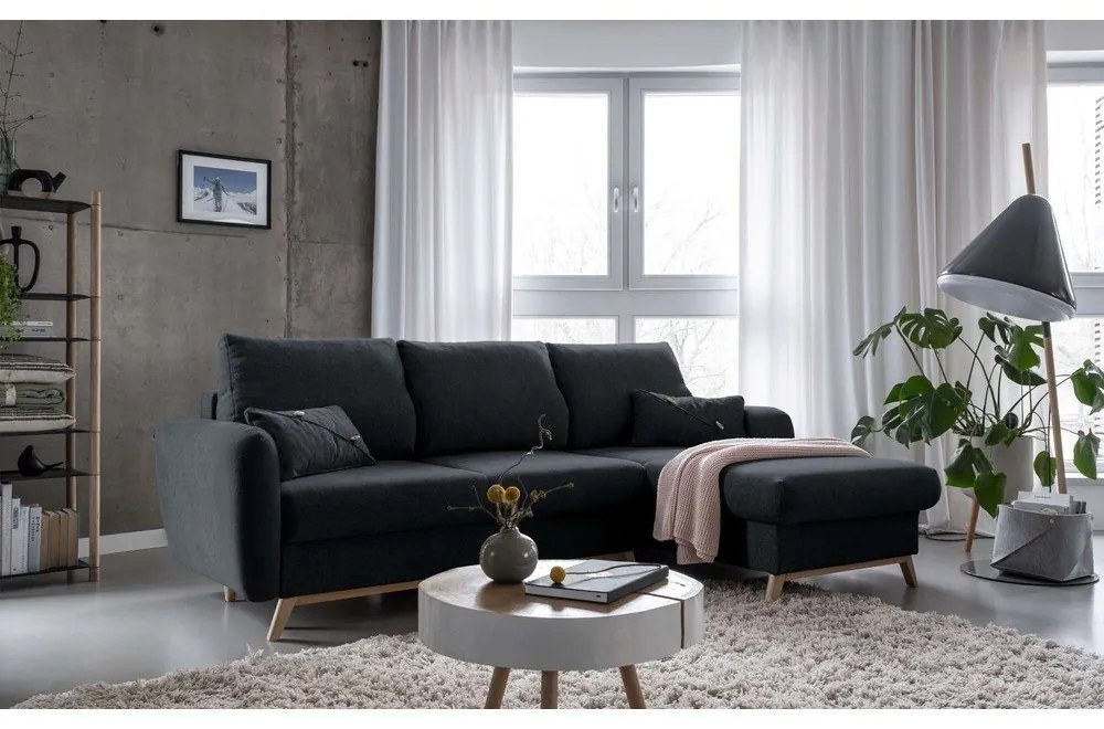 Colțar extensibil cu șezlong pe partea dreaptă Miuform Scandic Lagom, gri închis