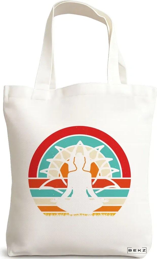Sacosa de Panza pentru Cumparaturi, Geanta Tote Yoga 18, 38x34.5 cm, Alba, BEKZ®