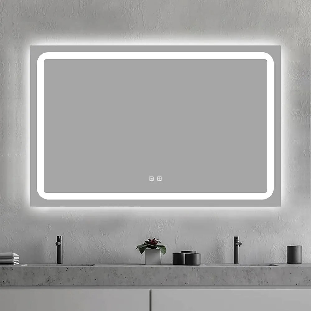 Oglindă LED Dreptunghiulară (110x70 cm), 3 Moduri Iluminare (Lumină Rece, Naturală, Caldă), Intensitate Reglabilă, Funcție Dezaburire, Control Tactil (Touch)