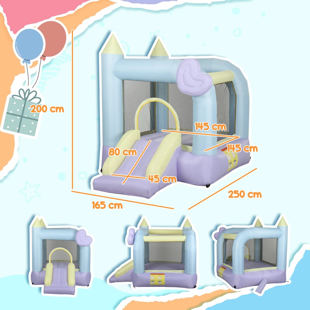 AIYAPLAY Castel Gonflabil pentru Copii 3-8 Ani cu Tobogan și Kit de Reparații, 250x165x200 cm, Multicolor | Aosom Romania