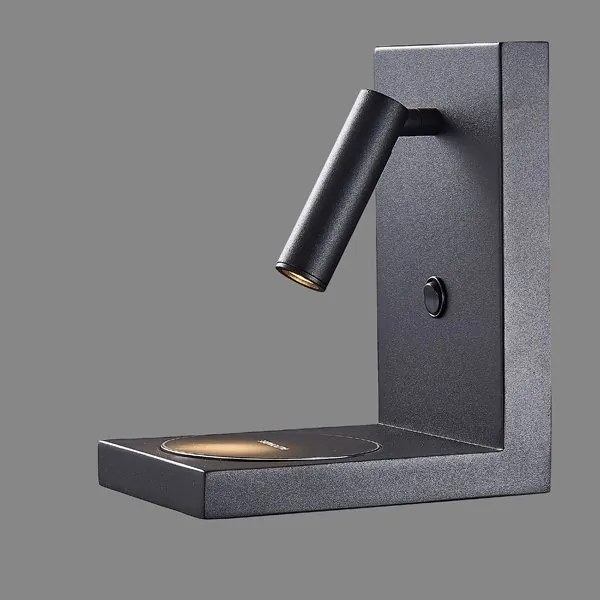 Aplica cu reader LED, incarcator wireless ZANZIBAR negru