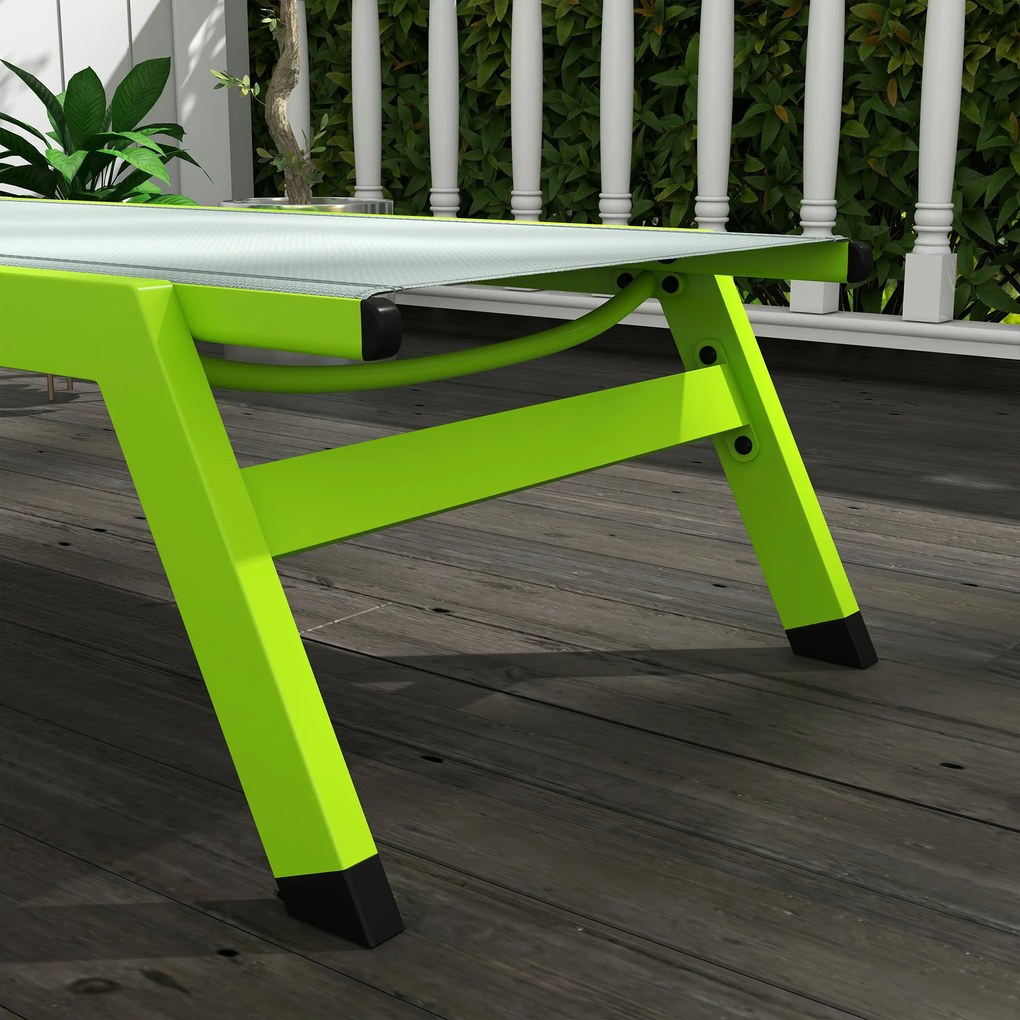 Outsunny Șezlong de plajă transat din aluminiu și textilene cu roți și pernă pentru cap și spătar reglabil verde | Aosom Romania