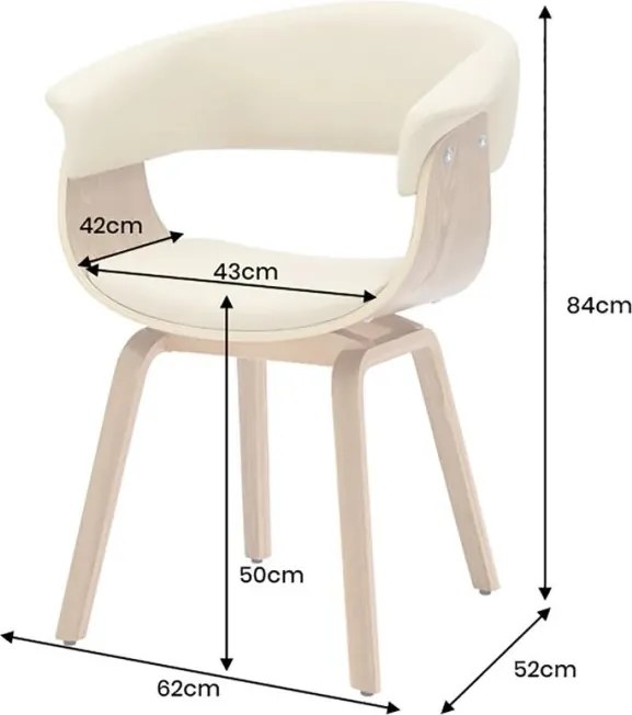 Scaun retro imitatie piele bej crem, lemn furniruit ORGANIC