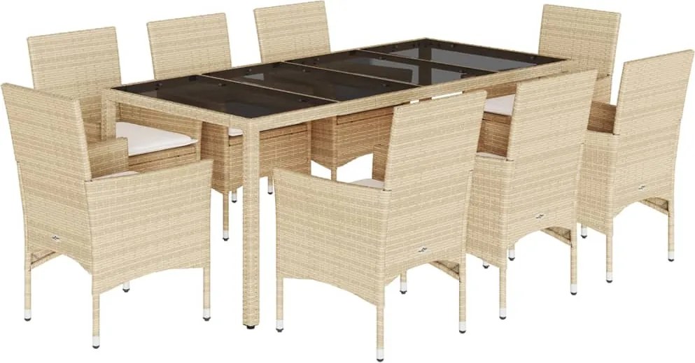 vidaXL Set mobilier de grădină cu perne 9 piese bej poliratan & sticlă