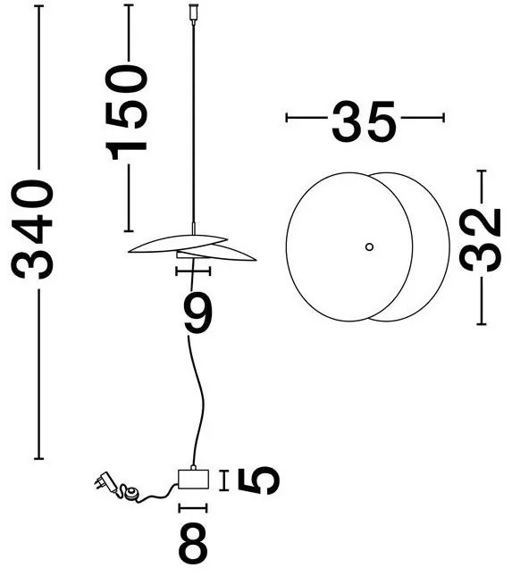Lampadar LED suspendat de tavan OLEA, H-340cm