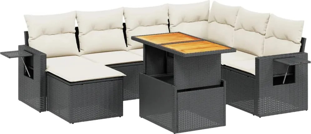 vidaXL Set mobilier de grădină cu perne, 8 piese, negru, poliratan