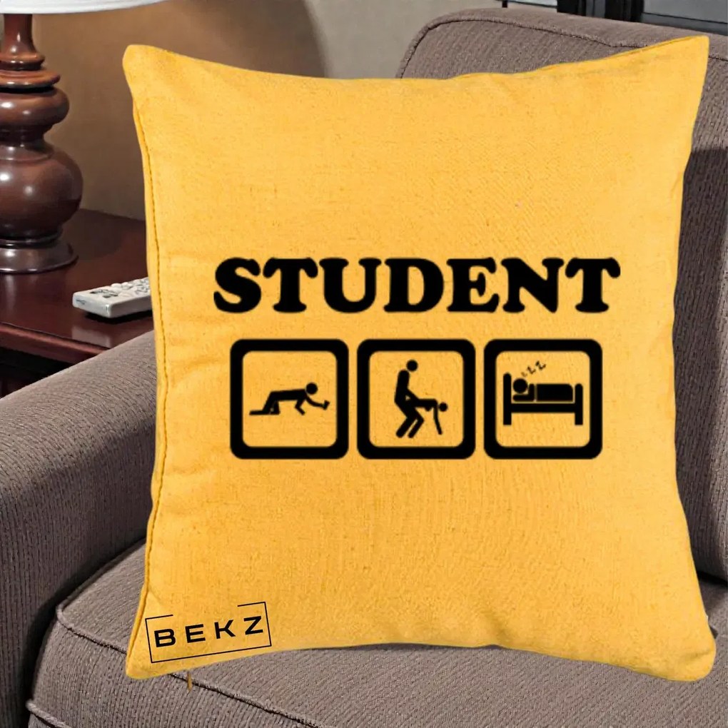 Perna Decorativa Student Life, 40x40 cm, Galben, Husa Detasabila, Perna Inclusa, BEKZ®