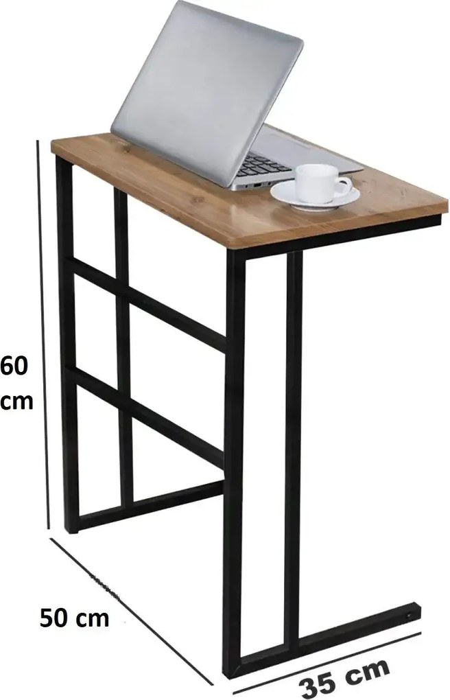 Masuta de cafea in stil industrial,metal-lemn,Homs, seria A-620,50 x 35 x 60 cm, negru/nuc,30316