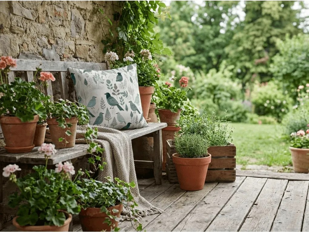 Husa de perna din bumbac LEAFBIRD POLY 45x45 cm, alb-verde