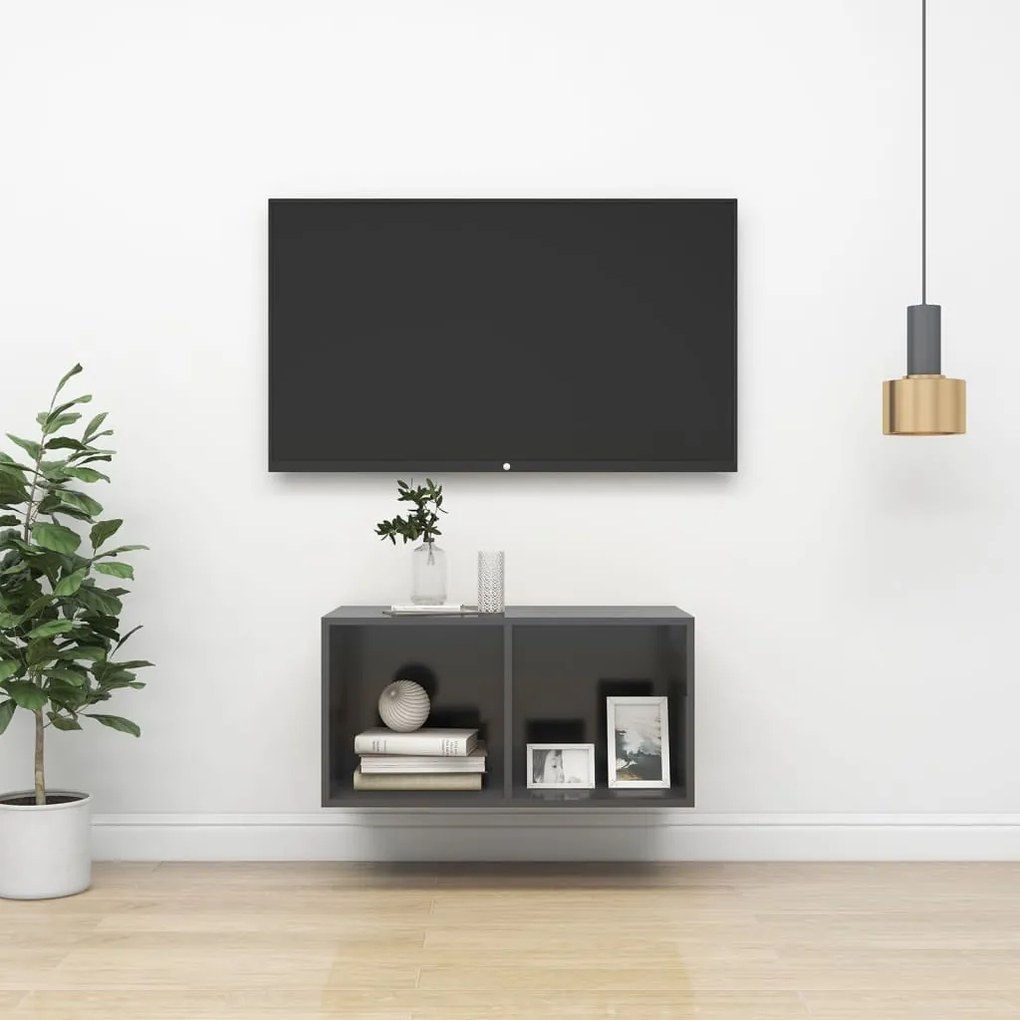 Dulap TV montat pe perete, gri, 37x37x72 cm, PAL 1, Gri, 37 x 37 x 72 cm
