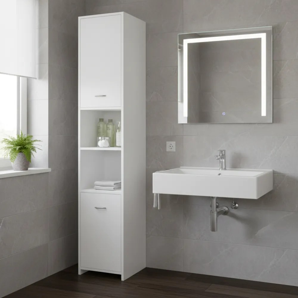 Dulap înalt de baie SILKE, 180×30×30cm, alb Casaria