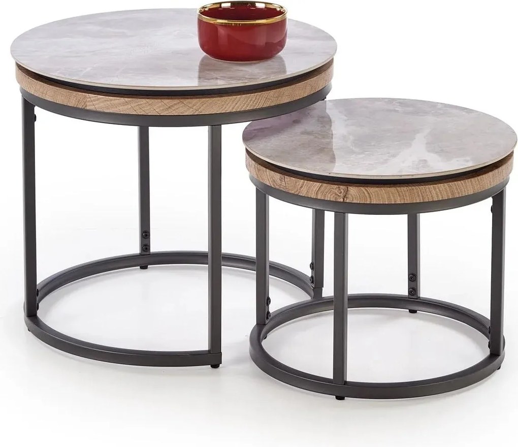Set 2 masute cafea ITAKA, gri cu efect de marmura/gri grafit