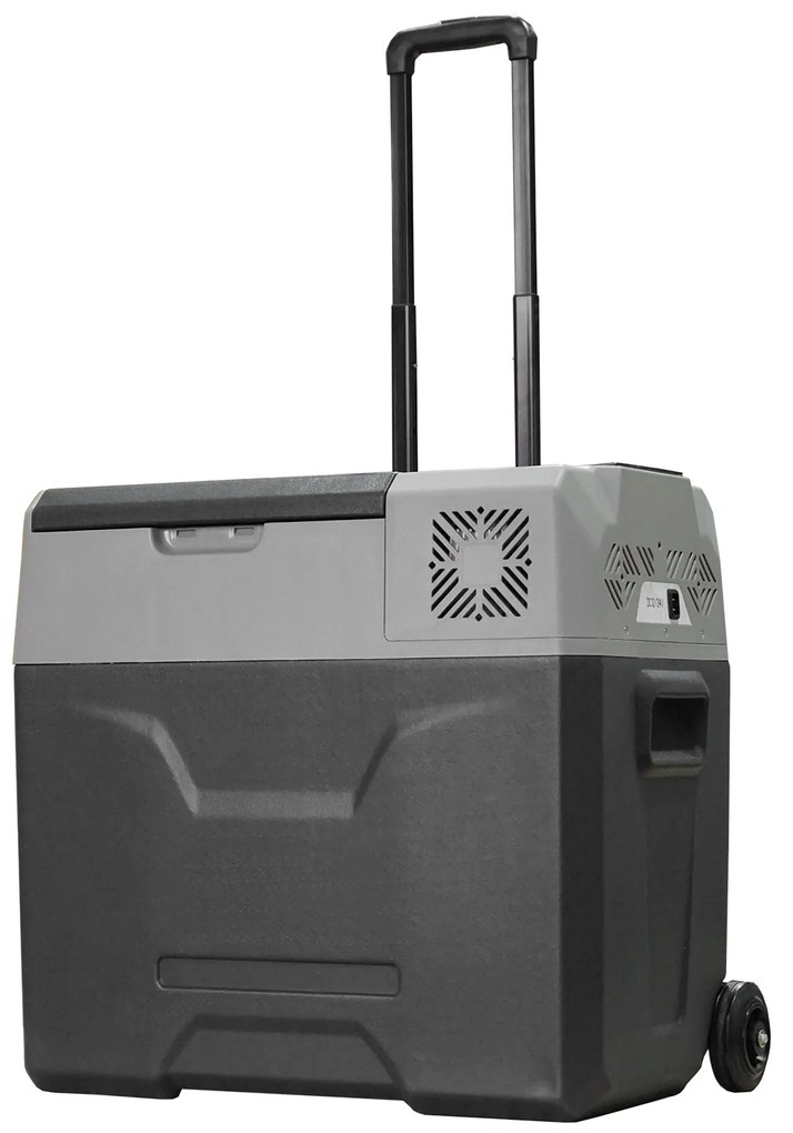 HOMCOM Frigider Auto de 50L cu Panou Touch, Mâner și 2 Roți, 58.6x37.8x54.5 cm, Gri | Aosom Romania