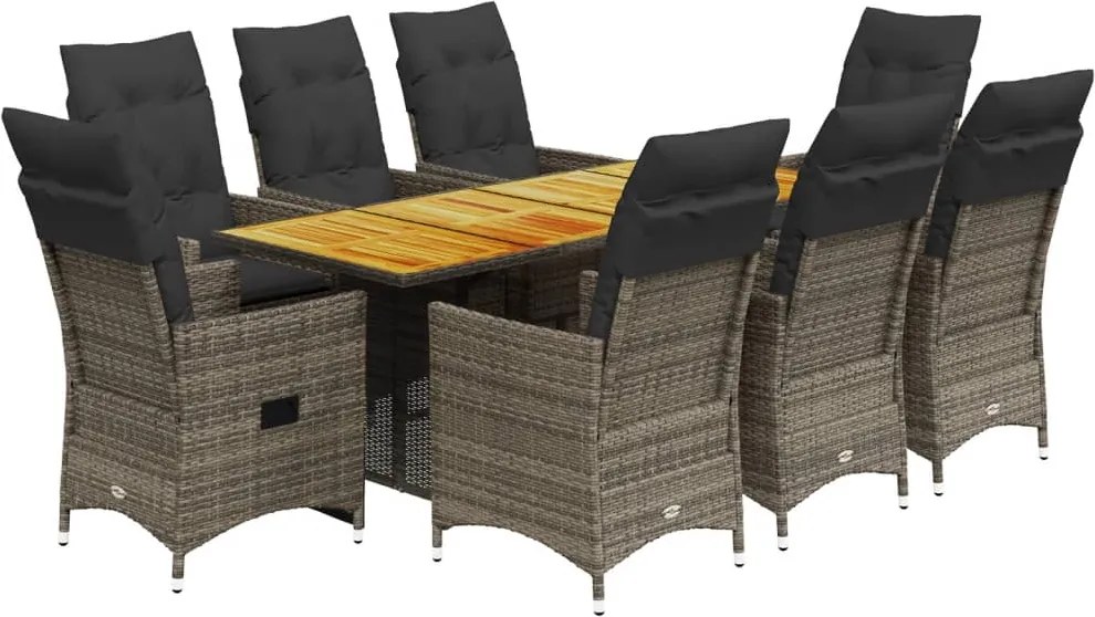 vidaXL Set mobilier grădină cu perne, 9 piese, gri, poliratan