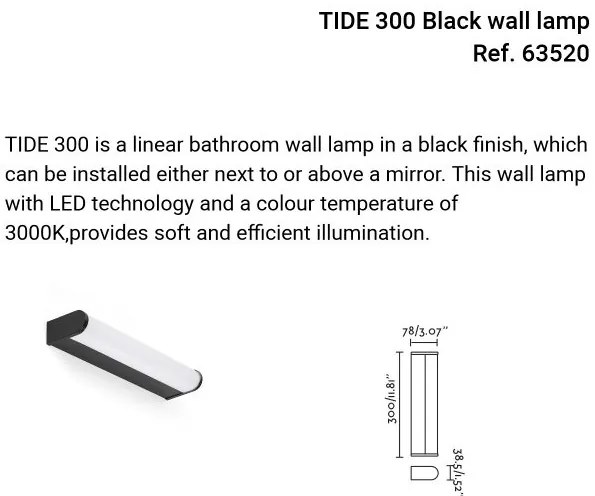 Aplica de perete / oglinda baie IP44 TIDE 300, negru