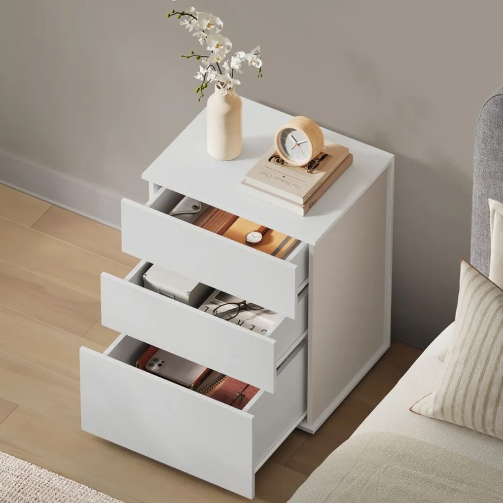 Noptieră RAMONA, 58x35x45 cm, alb mat/bej Vasagle