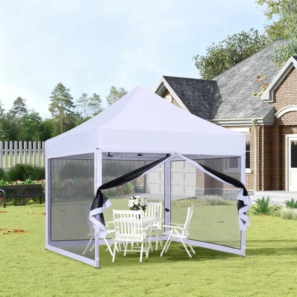 ABCCANOPY – Cort pavilion pliabil 3x3 m, cu pereți Mesh anti-insecte, înălțime reglabilă (3 trepte), impermeabil, protecție UV, Alb