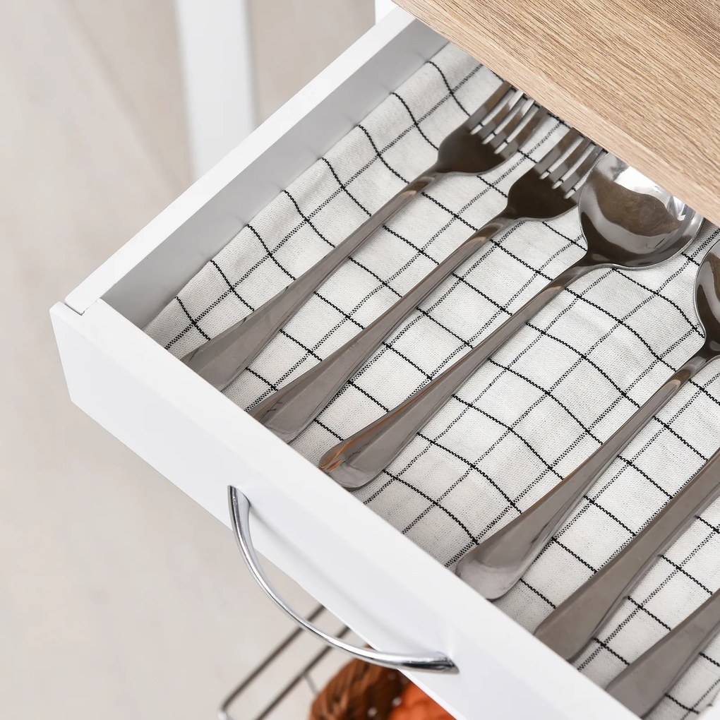 HOMCOM Cărucior de Bucătărie Extensibil Alb, 3 Sertare, MDF/Metal, Soluție Organizare Bucătărie, 37x37x77.5 cm | Aosom Romania