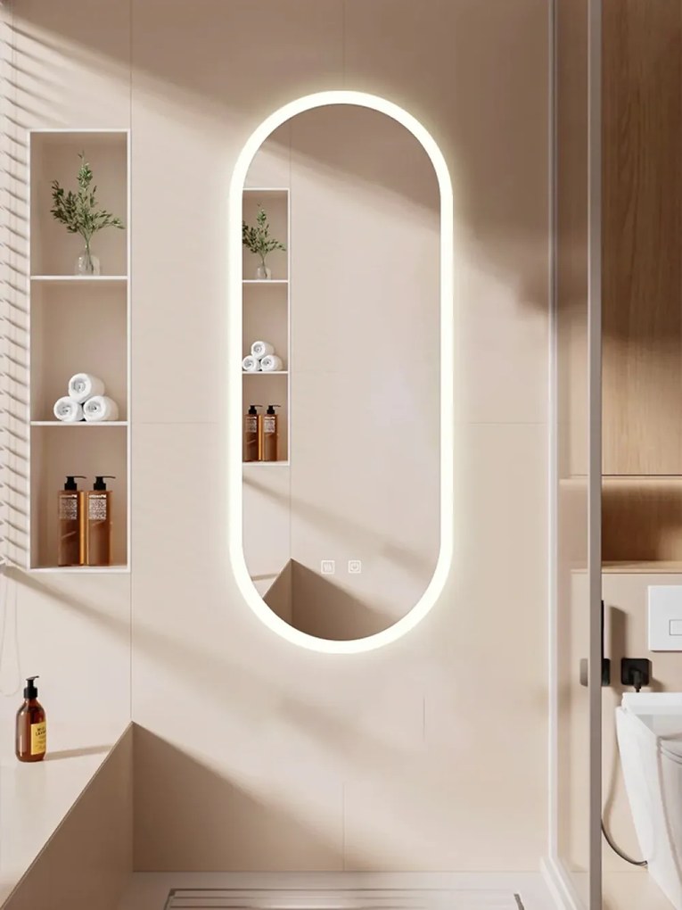 Oglindă baie, Multifuncțională, Iluminare LED Touch, Intensitate reglabila, Sistem Dezaburire, Ceas electronic încorporat, Indicator Temperatura, 100x40 cm