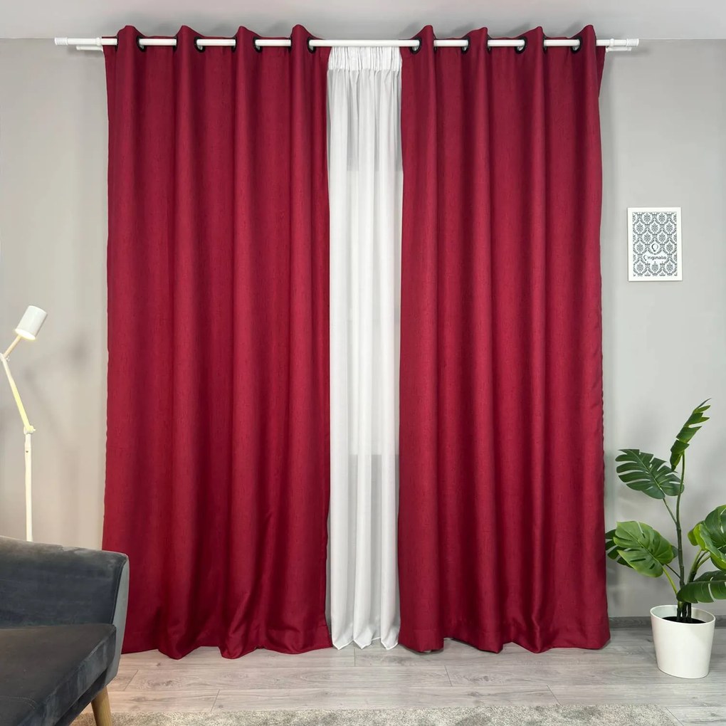 Set două Draperii (Blackout), din Stofă premium (Tip in), Gata lucrate (Inele galerie), Culoare Bordo (Model texturat), Dimensiuni draperie 160x260 cm (x2), Brand Originalio