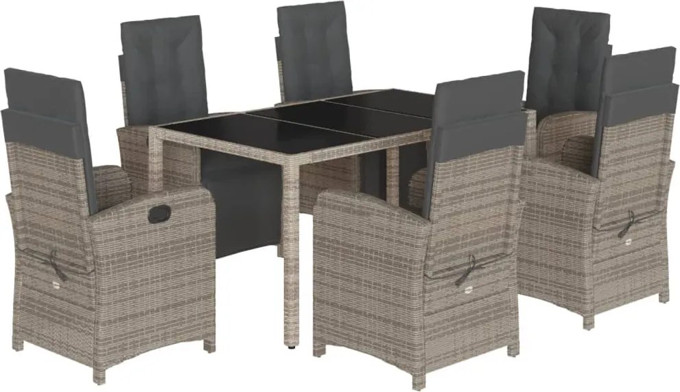 vidaXL Set mobilier de grădină cu perne, 7 piese, gri, poliratan