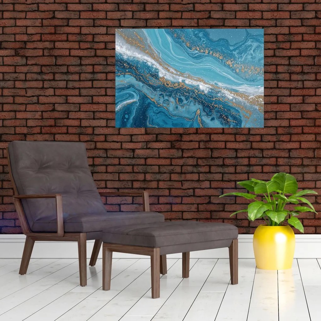 Tablou - Marmură bleu cu aur I. (90x60 cm)