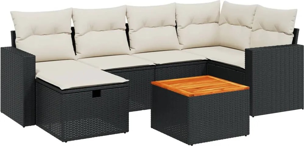 vidaXL Set canapele de grădină cu perne, 7 piese, negru, poliratan
