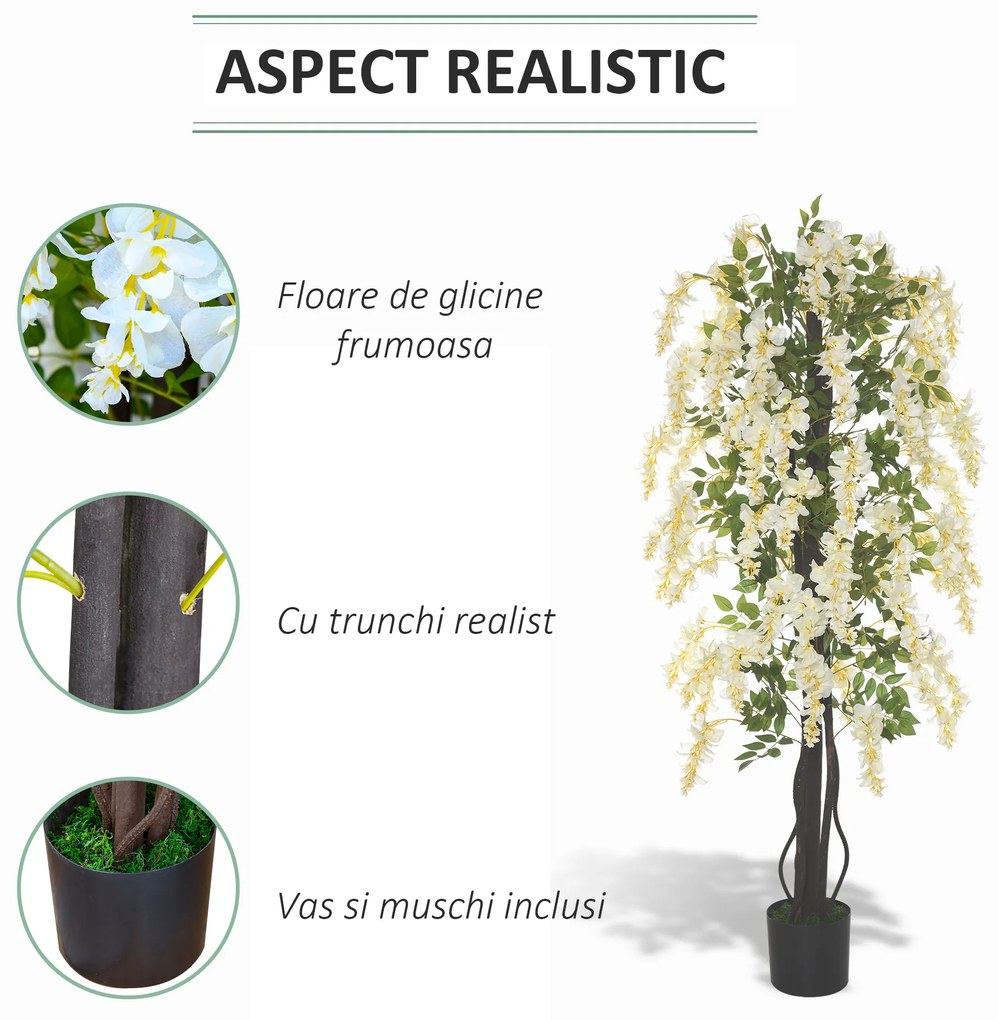Outsunny Plante Artificiale Fără Întreținere, Perfect pentru Decorarea Casei, 165 cm, Alb | Aosom Romania
