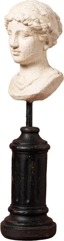 Sculptură decorativă bust antic de femeie din rășină, natur, pe piedestal din lemn, finisaj antichizat, 35,5 x 9 x 10,5 cm, „Lucretia”