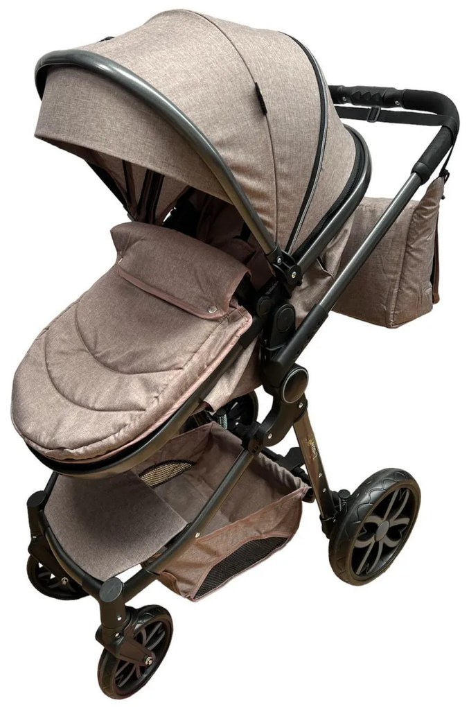 Carucior 2 in 1 cu cos de cumparaturi, transformabil, ușor și practic pentru copii 0-36 luni - CPC-34-crem