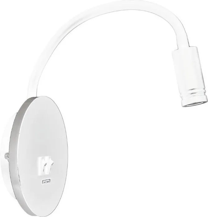 Lampă de perete LED flexibilă BASE cu USB, LED/8W+LED/2W/230V, alb/argintiu