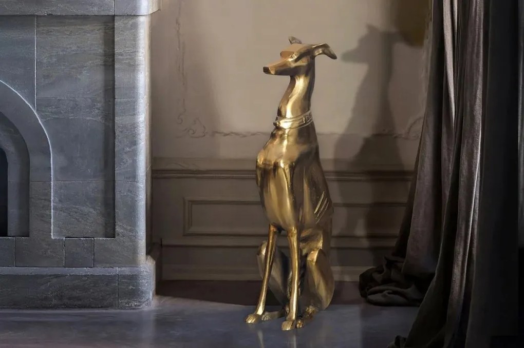 Statueta Decorativa, Figurina Ogar, Aluminiu, Auriu, WINDHUND 70cm