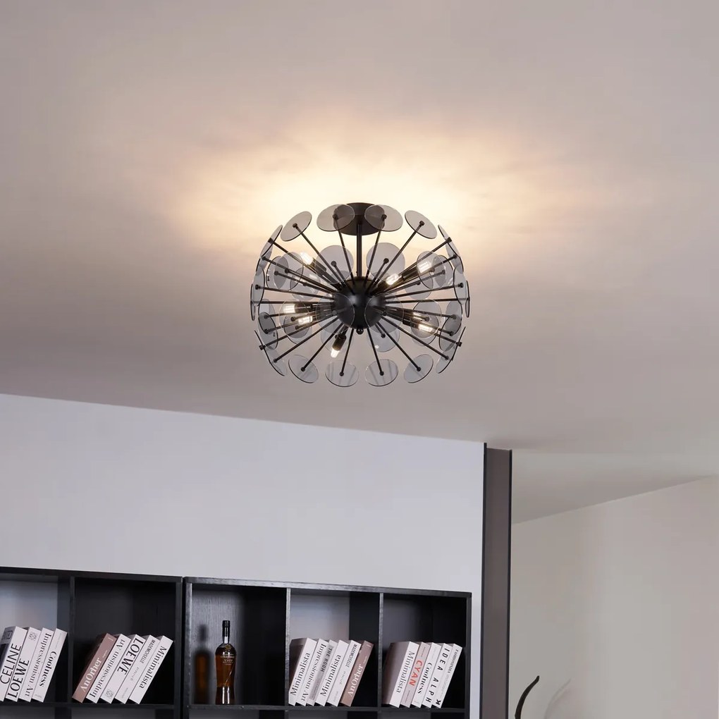 Plafonieră Art Deco neagră cu sticlă fumuriu - Atomic