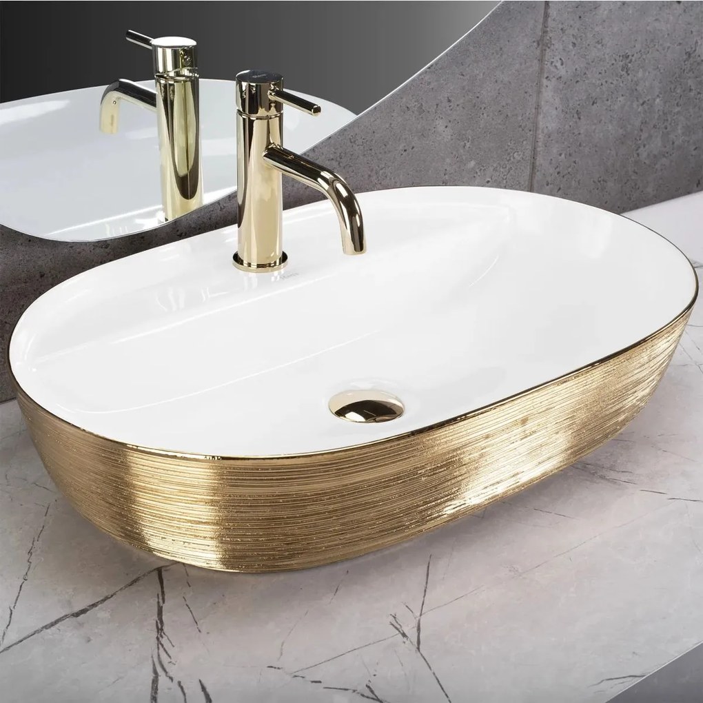 Rea Aura lavoar 60.5x40.5 cm ovale de blat alb-auriu REA-U6900