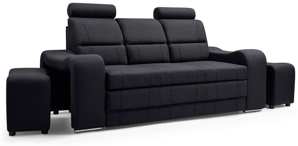 Zondo Canapea trei locuri Wendell (negru) (cu taburete). 1031762
