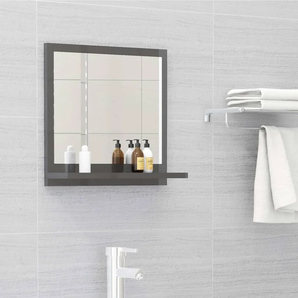 Oglinda de baie, gri extralucios, 40 x 10,5 x 37 cm, PAL gri foarte lucios, 40 cm