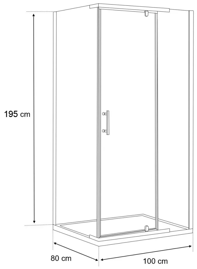 Cabină de duș asimetrică Leziter GALS80100 Galatro cu ușă batantă, 80x100x195 cm
