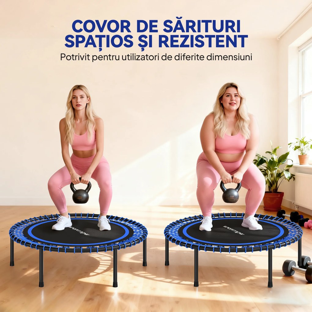 SPORTNOW Trambulină Elastică Fitness cu 36 de Corzi din Oțel și PP, Ø114x31 cm, Albastru | Aosom Romania
