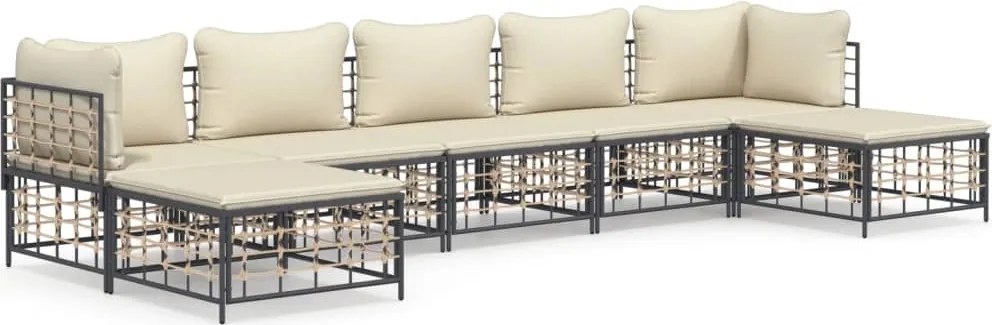 vidaXL Set mobilier de grădină cu perne, 7 piese, antracit, poliratan