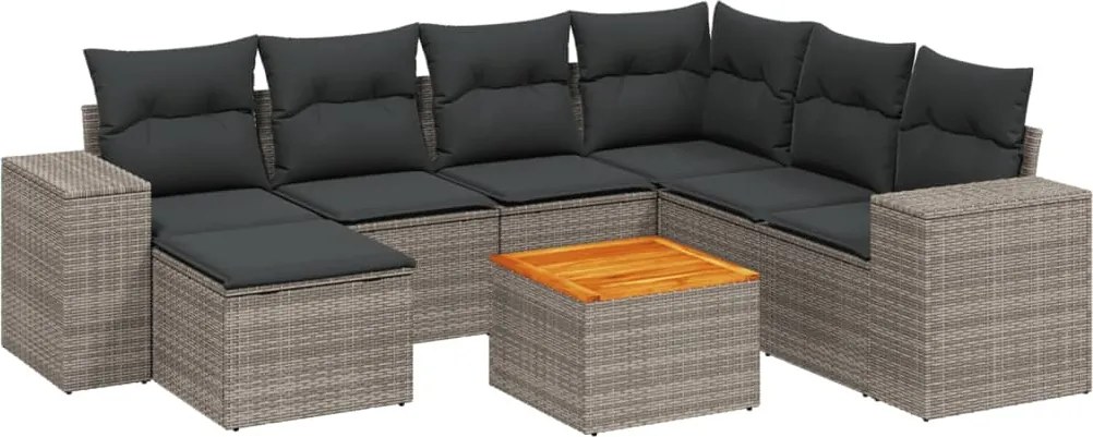 vidaXL Set canapele de grădină cu perne, 8 piese, gri, poliratan