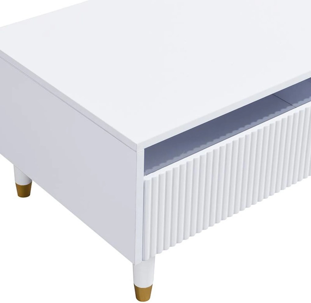 Masă de cafea cu LED, 2 sertare și iluminare LED, 110x50x40 cm, Alb