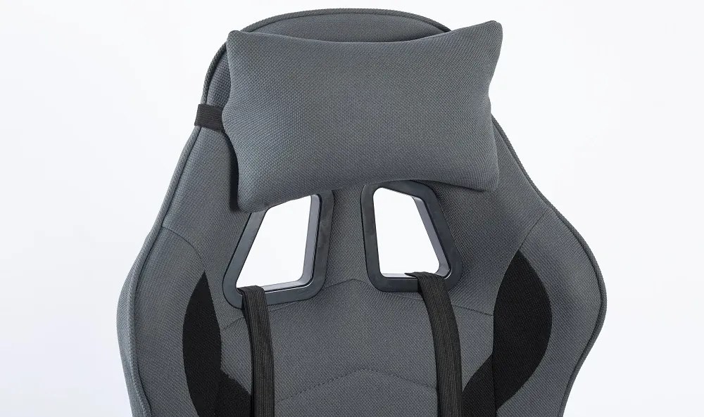 Scaun gaming, masaj în perna lombară, suport picioare, textil, Gri