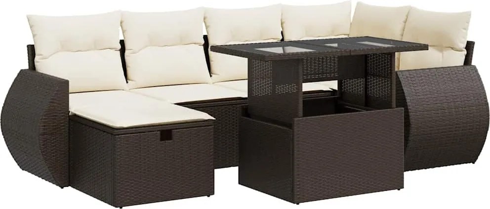 vidaXL Set canapele de grădină cu perne, 7 piese, maro, poliratan