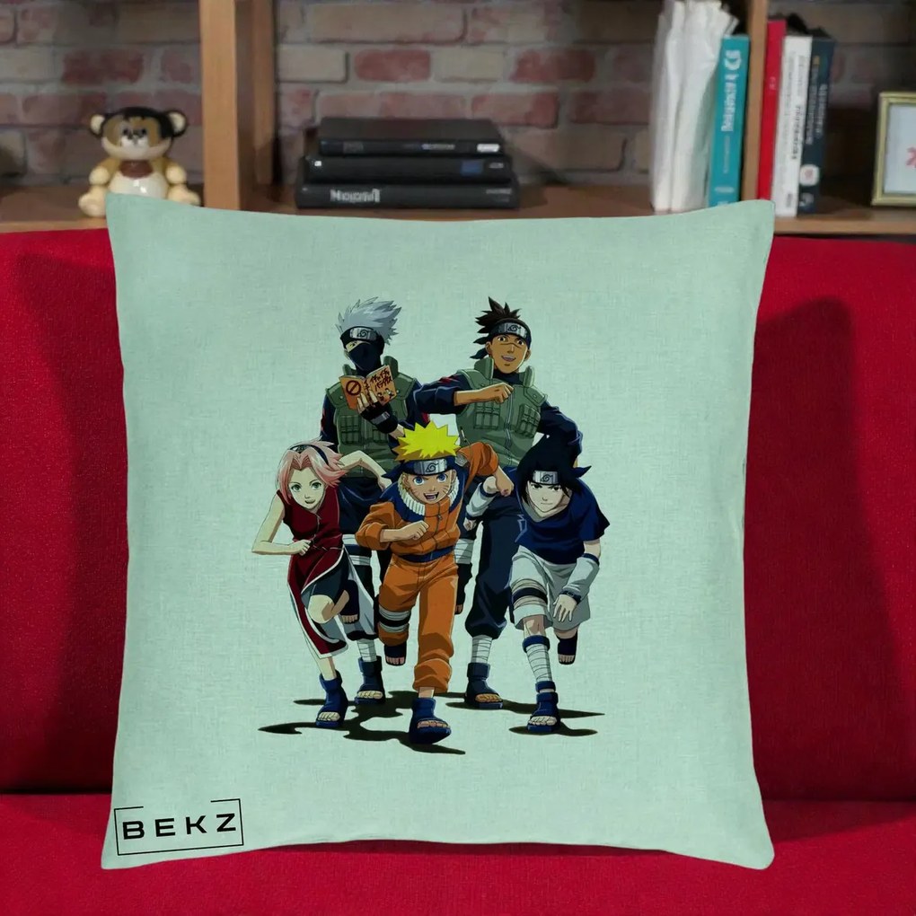 Perna Personalizata Naruto Echipa 7 Kakashi Sensei, 40x40 cm, Verde Menta, Husa Detasabila, Perna Inclusa, BEKZ®