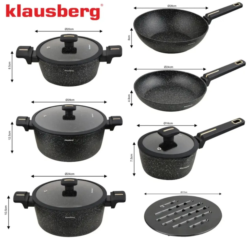 Set oale marmorate cu capace 12 peise Klausberg KB-7968, negru